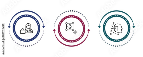 outline artificial intelligence icons set - shop assistant, match moving, available. editable vector for web and mobile ui