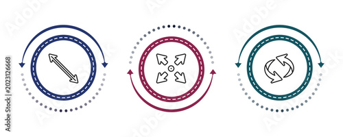 Schilderij op canvas outline arrows icons set - diagonal arrow, expand, undo arrow