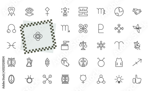 Canvas Print outline zodiac icons set - devotion, gods omnipressence, gods protection, sagittarius