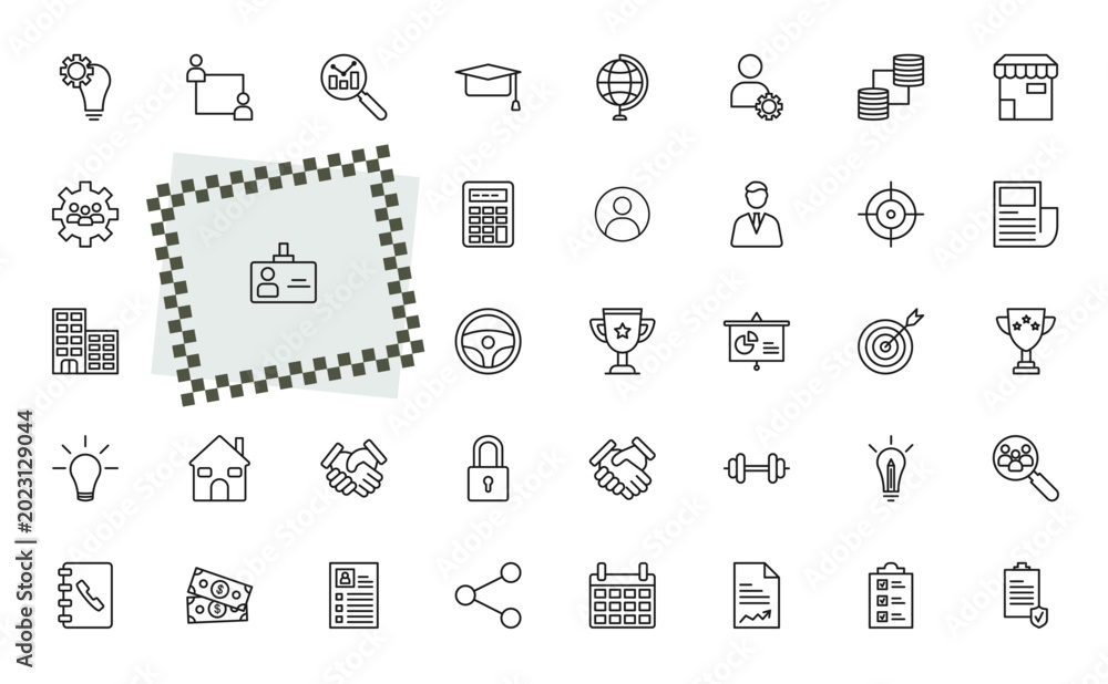 Fototapeta premium outline strategy icons set - strategy, coaching, presentation, human resources. editable vector for web and mobile ui
