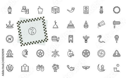 Fotografía outline religion icons set - arabian lantern, orthodox, incense, holy trinity