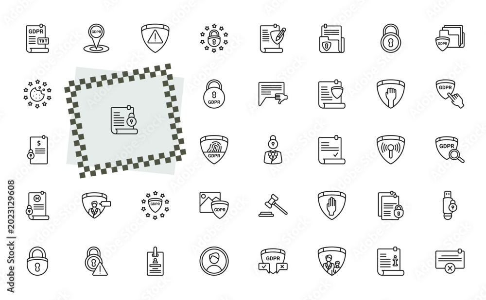 Fototapeta premium outline gdpr icons set - text file, address, consent, pendrive. editable vector for web and mobile ui