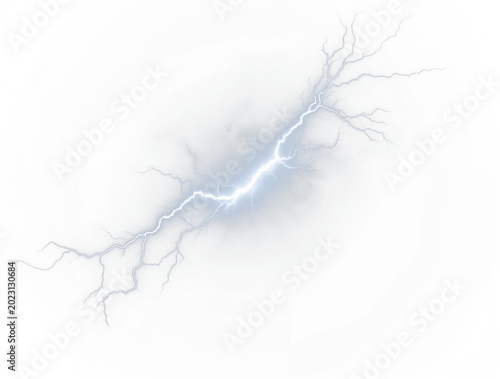 Bright electrical lightning bolt striking horizontally with radiant energy and intricate branching.