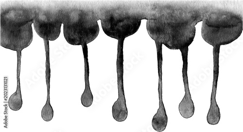 Black and white watercolor drips border abstract