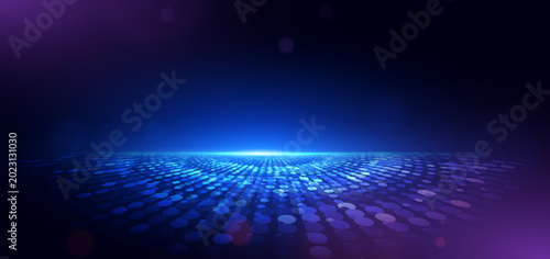Tableau sur toile Technology futuristic digital data linking network connection dotted glowing on dark background