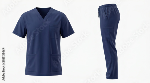 Navy blue medical scrubs set for healthcare professionals.