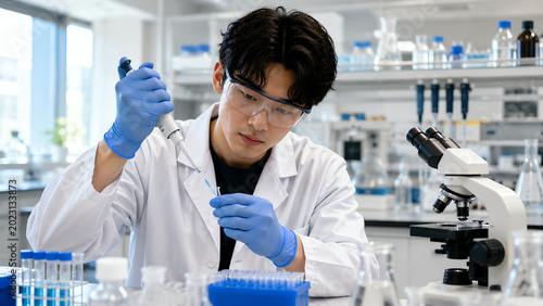 A researcher carefully analyzes samples in a modern laboratory, highlighting precision and innovation in scientific exploration.