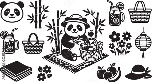 Panda enjoys a serene picnic in nature outdoors
