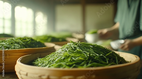 Green tea leaves sorting factory workshop