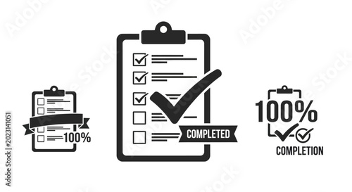 Completed checklist and 100 percent icons.