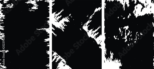 Quadro su tela Set of dark black grunge backgrounds with distressed brush borders and textured