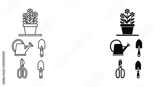 Vector illustration of watering plants with different tools and methods