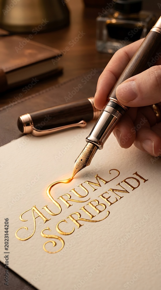 Fototapeta premium Elegant Hand Writing with Gold Foil Script on Paper