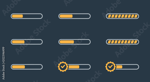 Progress bar icons in various states.