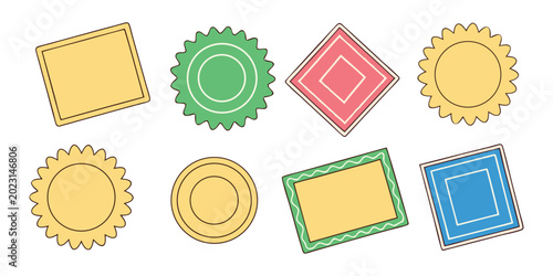 set of eight flat design geometric shapes including squares circles and stars in pastel colors vector illustration