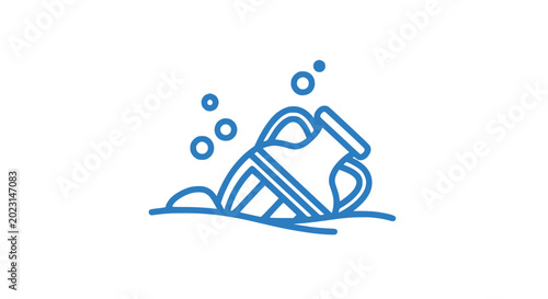 Tableau sur toile Ancient Amphora Ruin Underwater, Archaeological Discovery, Blue Line Art Icon