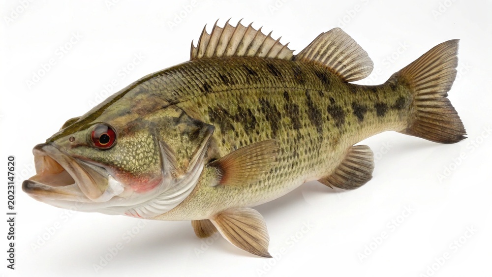 Fototapeta premium Isolated Ozark bass fish on a solid white studio background