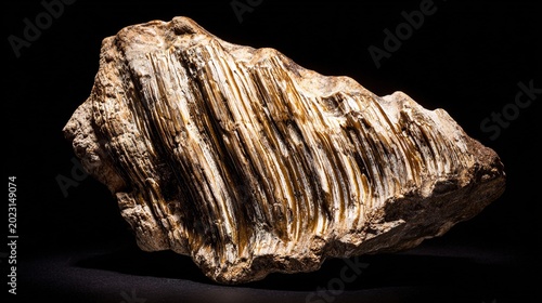 apportionment. Close-up of a mammoth molar fossil with distinct ridges and texture. STEM education sheets, lab safety posters, designed for biotech research communications, used by ui designers.