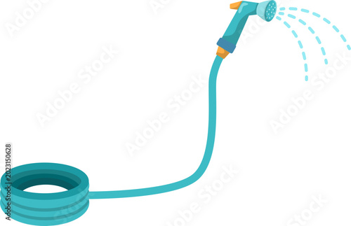 Cartoon Garden Hose with Water Spraying on White