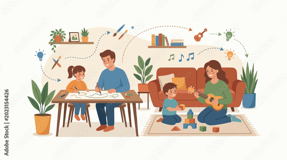 Fototapeta premium Family Enjoying Creative Activities Together at Home