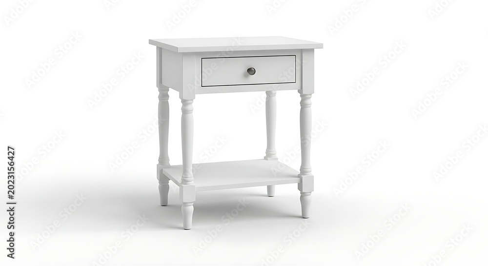 Fototapeta premium Elegant white side table with a single drawer and turned legs