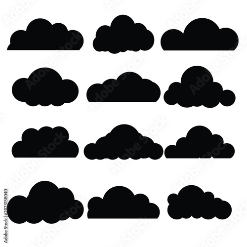 Bilde på lerret Black Clouds vector icon  set