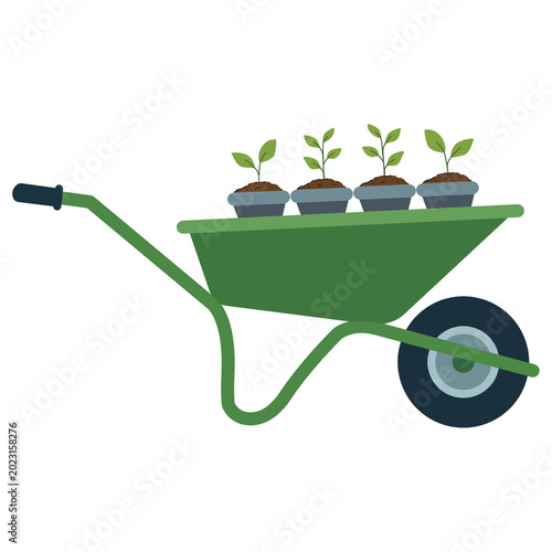 wheelbarrow with garden tools