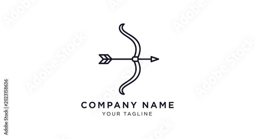 A minimalist logo design featuring a bow and arrow.