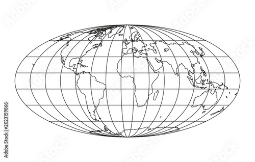 Black Outline World Map Oval Design Vector Illustration Global Geography