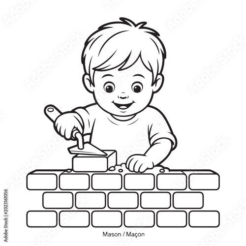 Cute Mason Builder Kid Coloring Page