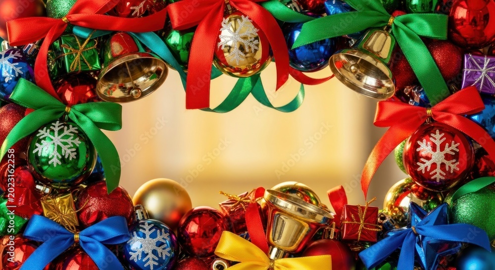 Fototapeta premium Festive Christmas ornaments and ribbons adorn a holiday celebration.