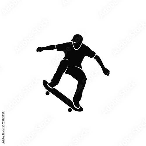 Fotografia Skateboarder performing trick, young person on board jump.