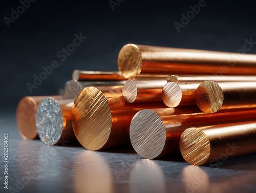 Production of copper wire bronze cable in reels at factory 3d illustration natural nugget warehouse plates Abstract texture
