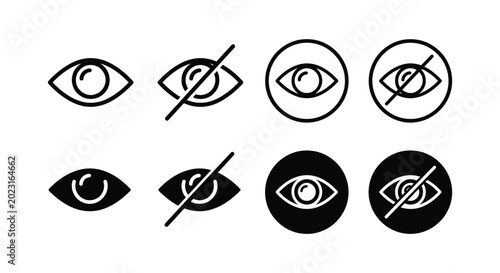 Quadro su tela Eye icon set representing visibility, hidden content, and interface toggles in o