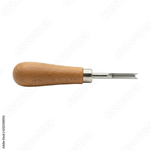 Vgouge wood carving tool with wooden handle isolated on transparent background