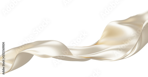 Luxury pearl fabric flowing with silk weave texture isolated on transparent background with copy space 3D render