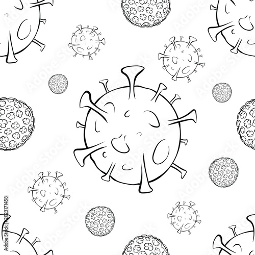 Hand Drawn Hantavirus Seamless Pattern with Cartoon Virus Characters Isolated White Background