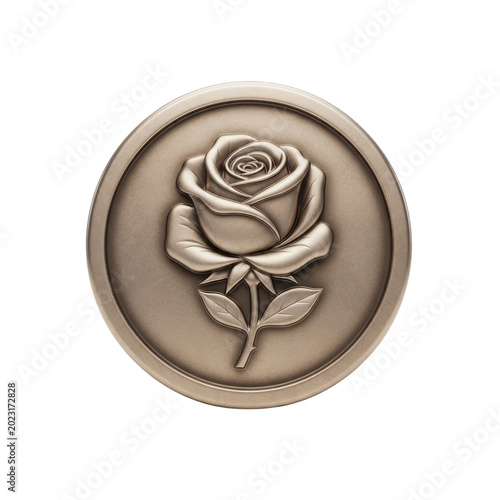Detailed close-up of a bronze rose medallion showcasing intricate floral design and artistry.