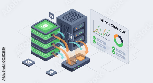 Illustration of modern server and database connection.