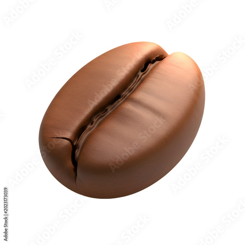 Close-up of a single roasted coffee bean showing its detailed texture and shape.