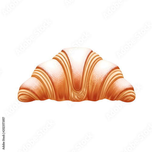 Delicious golden croissant isolated on white background perfect for breakfast or a snack.