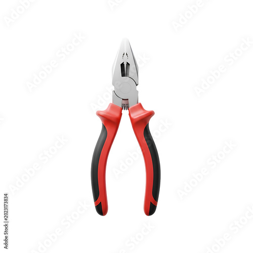 Close-up of red and black pliers isolated on white background.