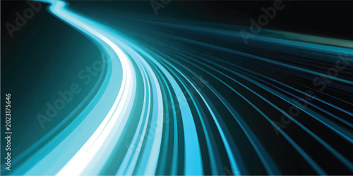 Tableau sur toile Abstract blue fractal wave design with dynamic light lines and energy motion pat