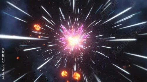 Exploding sun with colorful energy spikes in deep space.