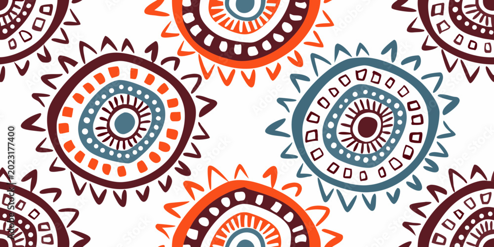 Fototapeta premium Tribal pattern with circular motifs and geometric shapes