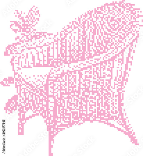 Foto Pink pixelated baby bassinet with delicate floral motifs on white background