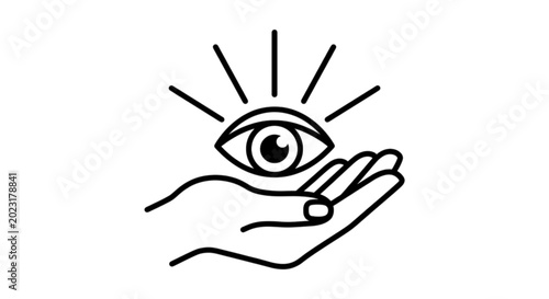 Tableau sur toile A meaningful black and white vector image showing an open human hand gently supp