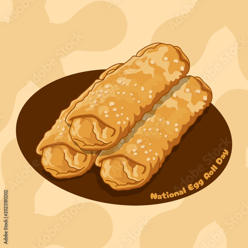 Photos A delightful vector graphic featuring three crispy, golden-brown fried egg rolls