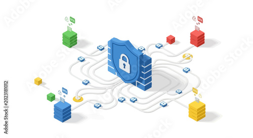 Digital security concept with padlock and network connections.