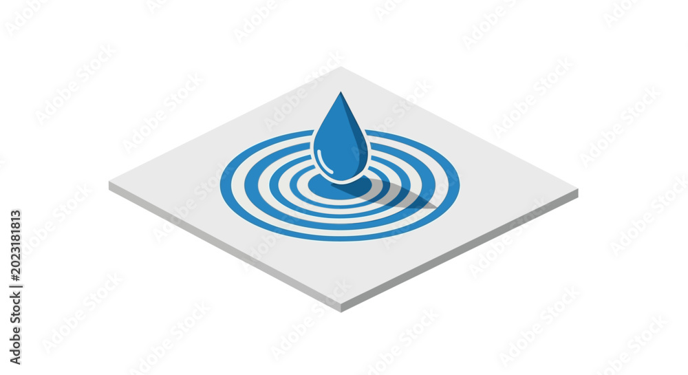 Fotografija Blue water drop on white square.